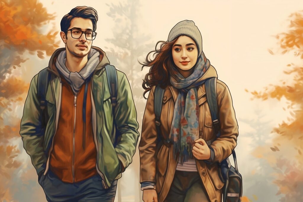 Couple travelling together walking