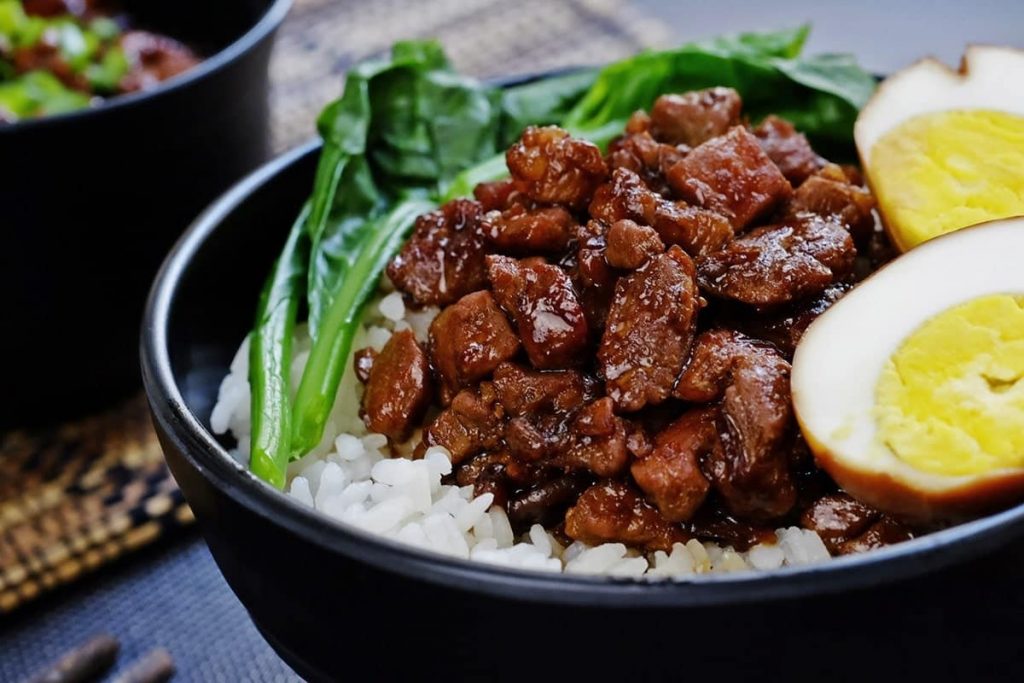 Eating food in China - this is a bowl of braised pork. A classic dish in Taiwan.