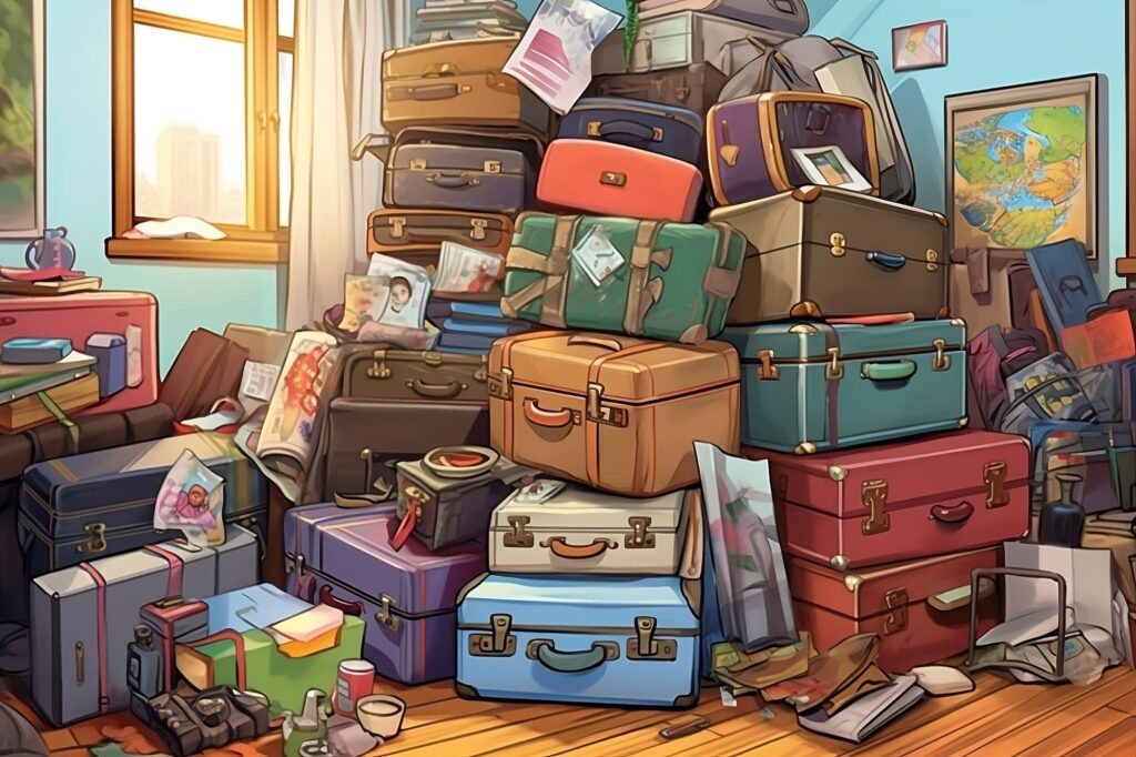 long term travel tips - pile of suitcases