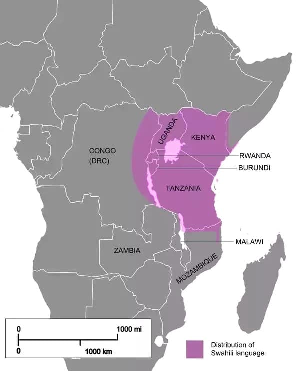 Where Swahili is spoken in Africa - a map.