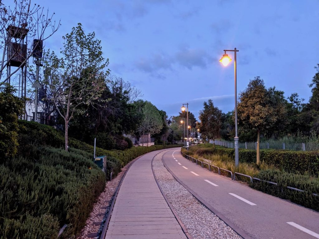 Rechov Rakevet, a train line in Jerusalem that doubles as a walking (or running) path.