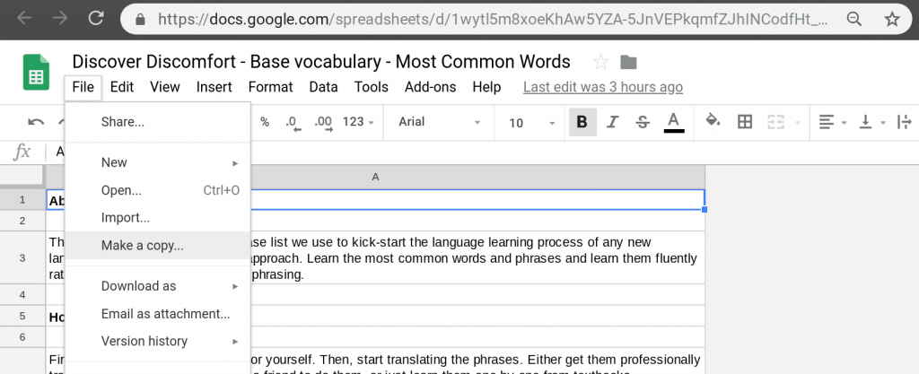 80-20 flashcards for first 1000 words to get fluent. Make a copy in Google Sheets.