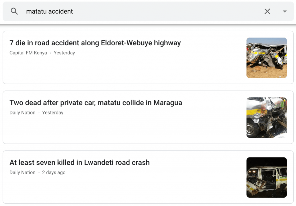 Road accidents with matatus, dala dalas and microbus are a regular feature of digital nomad life