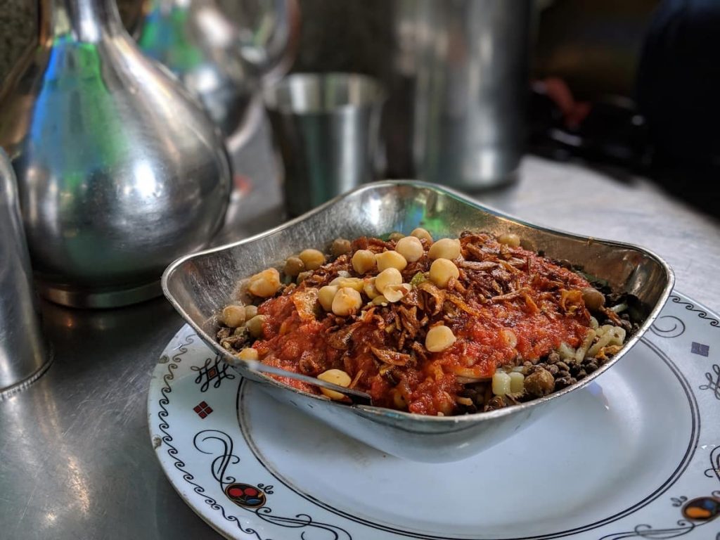 Koshari is a food you have to try in Cairo. It's also vegetarian/vegan egyptian food.