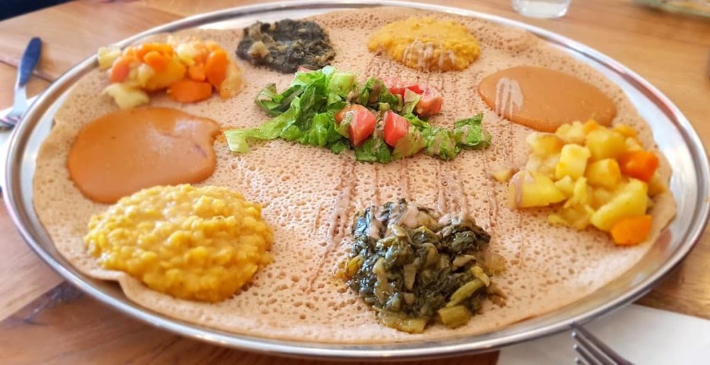 A vegan sharing platter from Tenat, a vegan Ethiopian restaurant