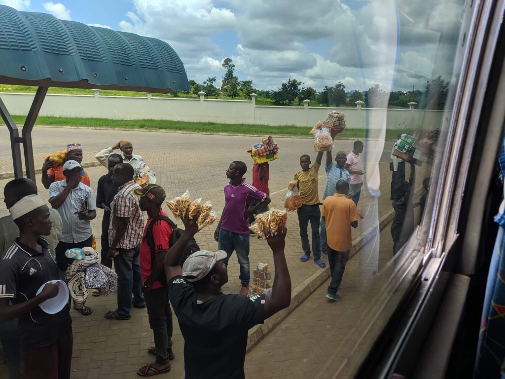 Tanzania bus stop selling snacks