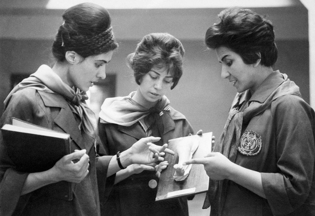 Afghan women medical students wearing modern european fashion