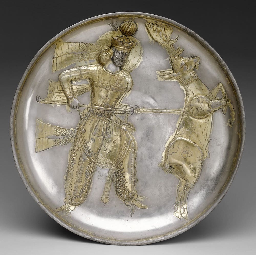A metal relief plate from the Sasanian period of the Persian Empire