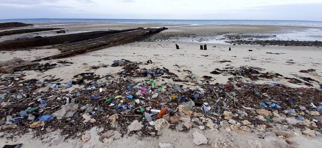 Ocean trash washed up on a beach in Zanzibar