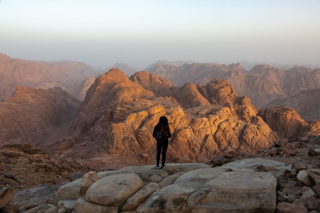 The view of the desert mountains from Mount Sinai