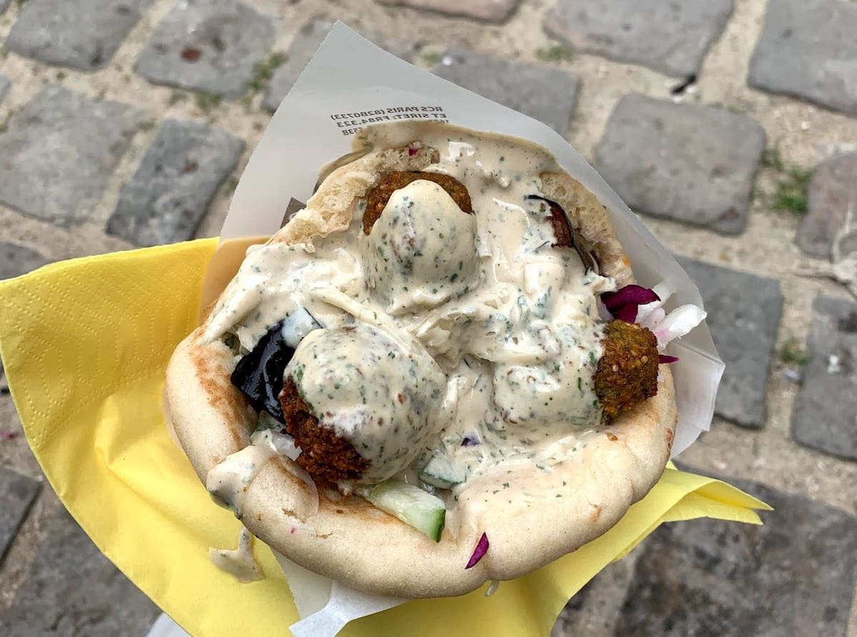 A felafel at L'as du Fallafel in Paris, one of our favourite ethnic eateries.