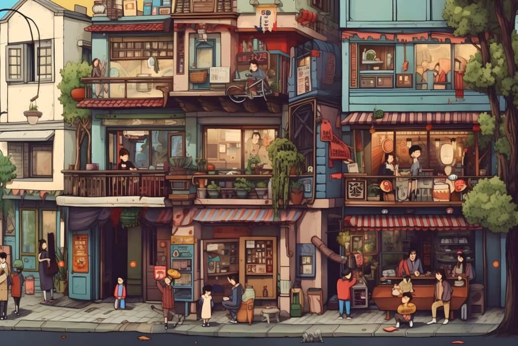 neighbourhood in shanghai graphic illustration