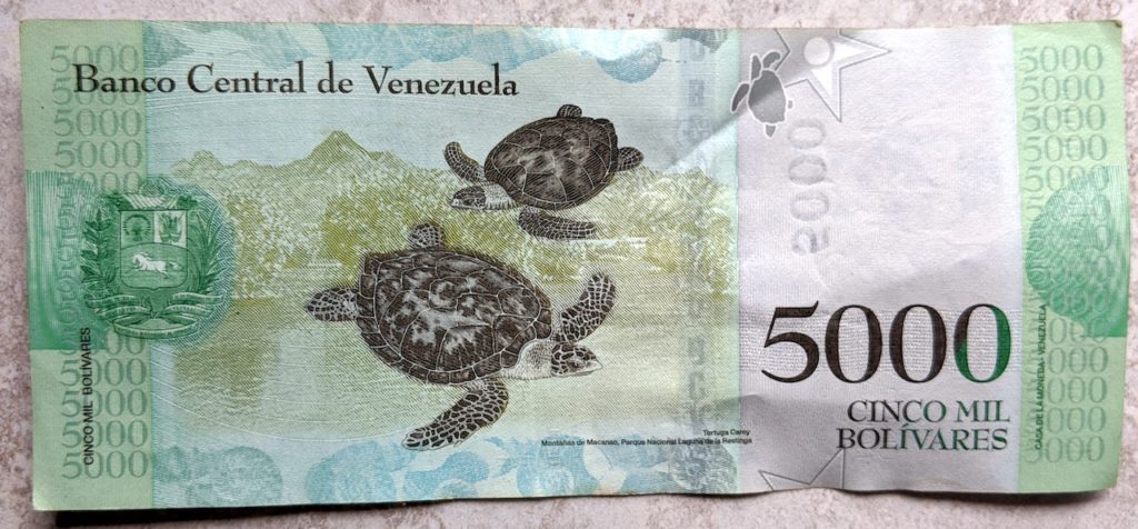 5000 Bolivares note, worth nothing since the venezuelan crisis