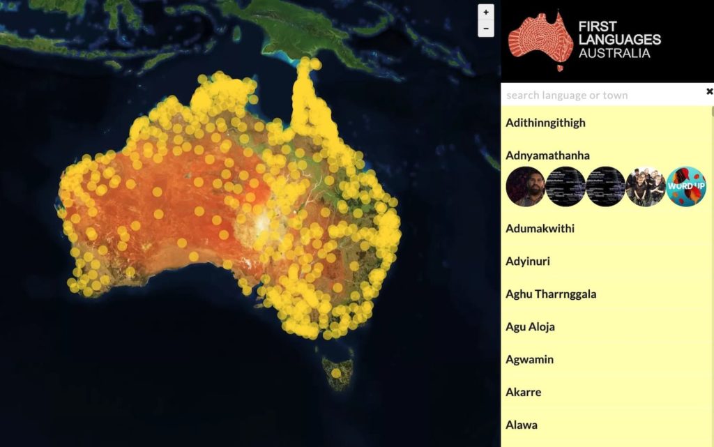 A map of Aboriginal Australian indigenous languages by First Languages Australia