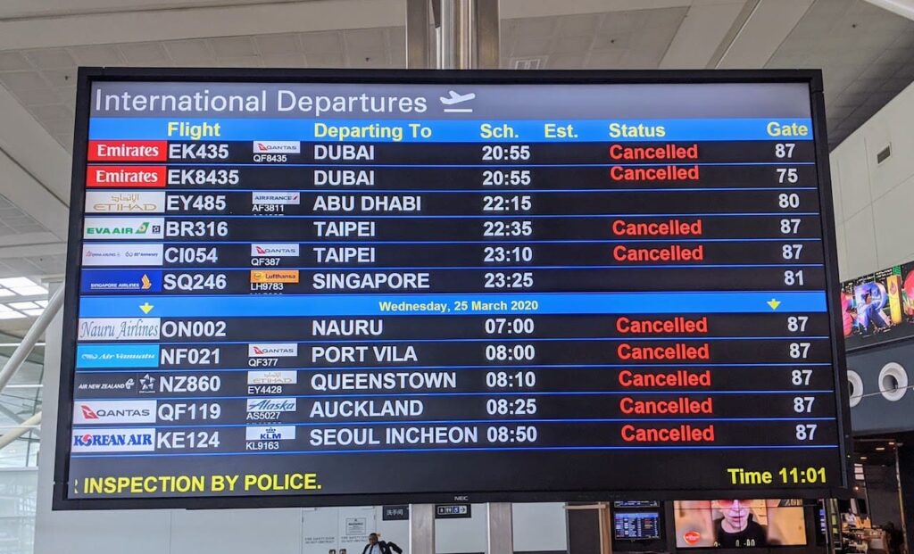 Cancelled flights due to the coronavirus pandemic