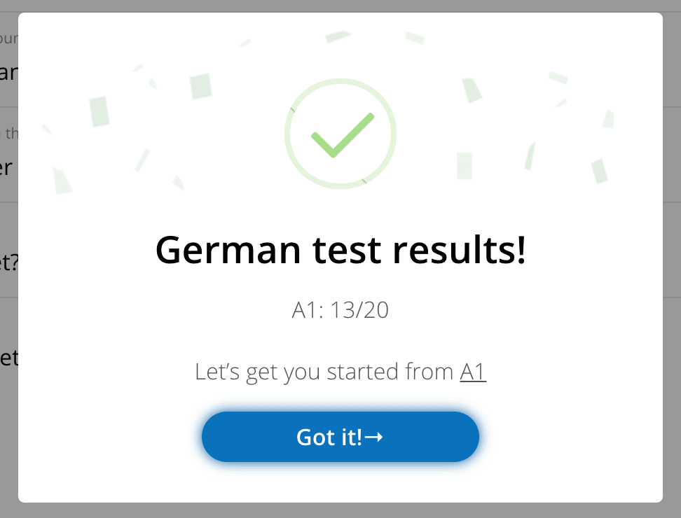 German placement test results in glossika