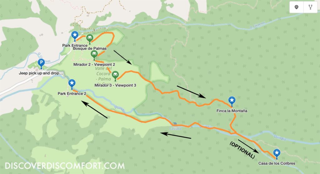 Cocora Valley hike trail map clockwise