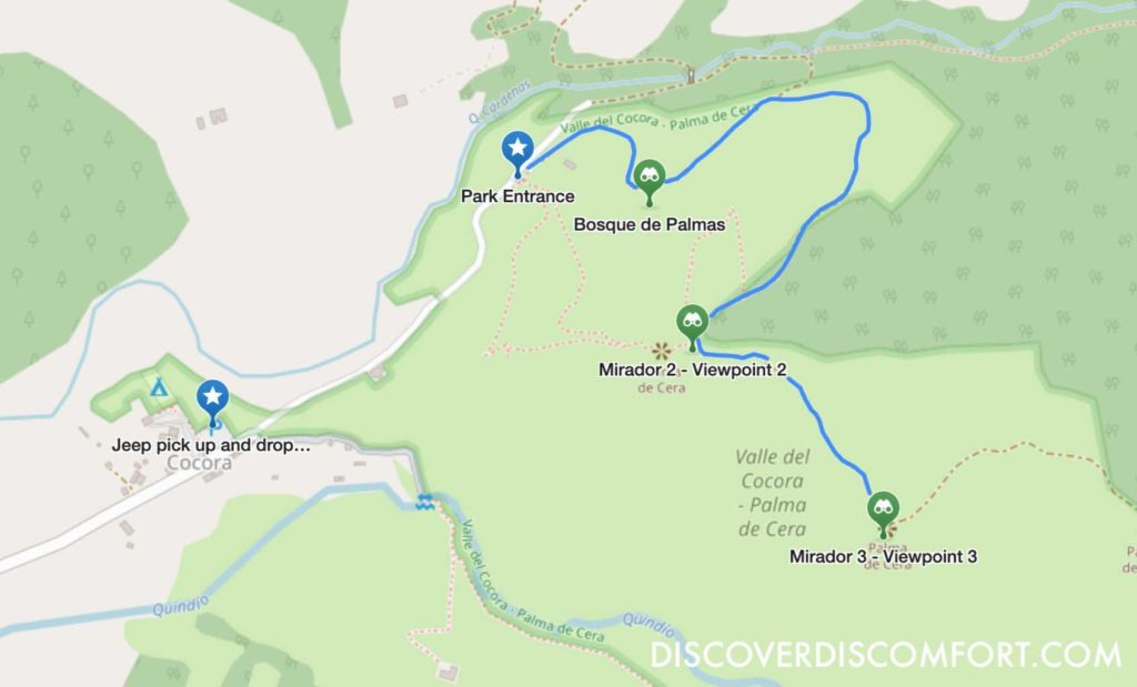 valle de cocora short route map