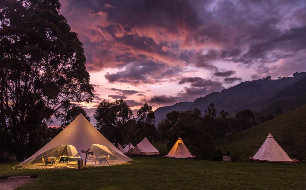 Purple and pink sunset in Glamping Lumbre Salento Colombia