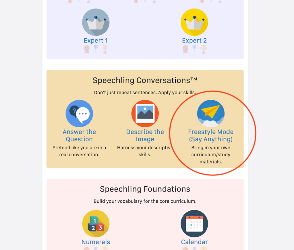 Where to find Freestyle Mode in Speechling