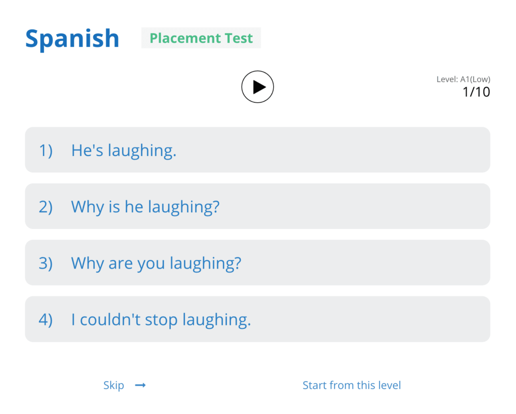 Placement test for Glossika spanish review