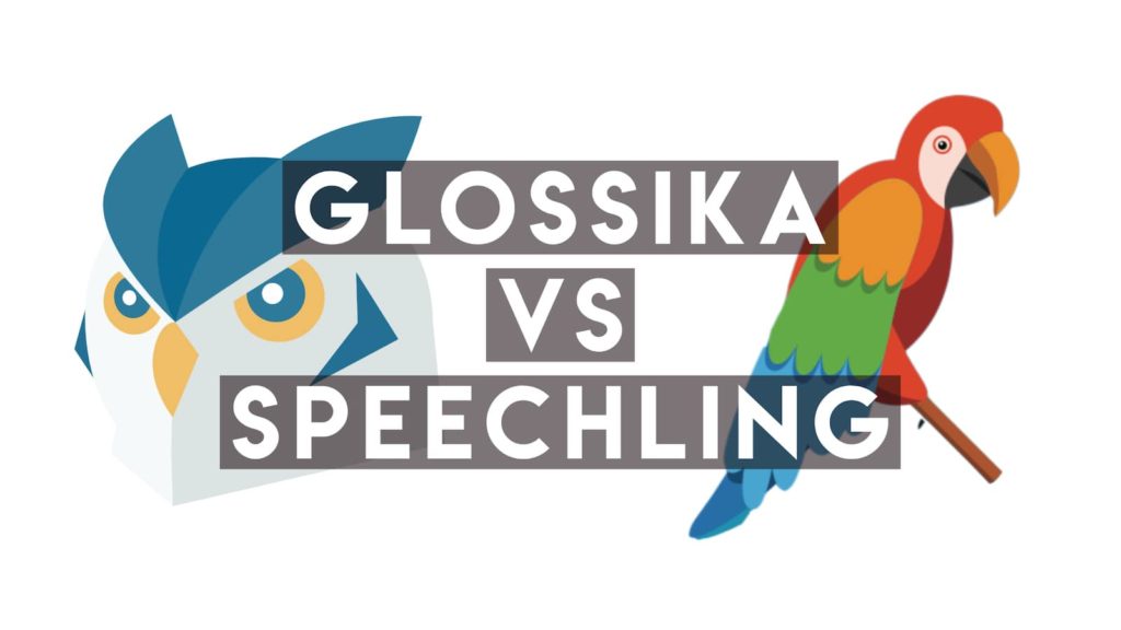 Glossika vs SPeechling over logos of Glossika and Speechling