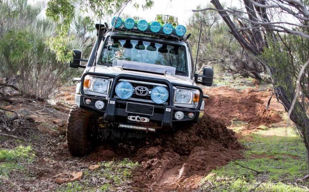 Spotlights on a Toyota landcruiser 4x4