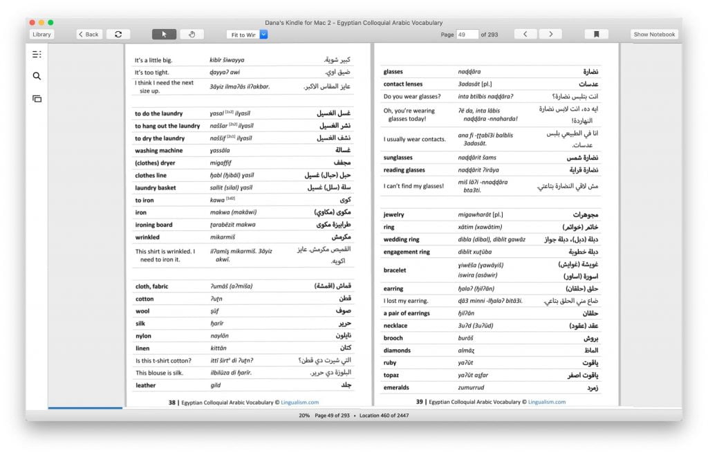 Egyptian arabic vocabulary resource from Lingualism