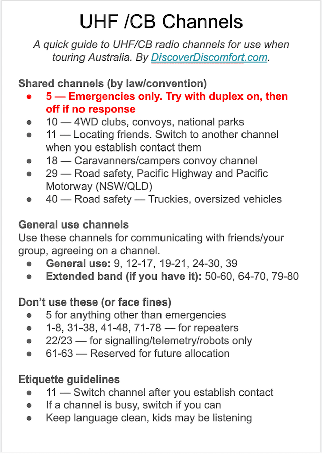 UHF/CB Radio Channels in Australia — and Cheat Sheet