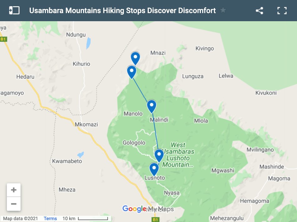 Usambara Mountains Hiking Map 4 days