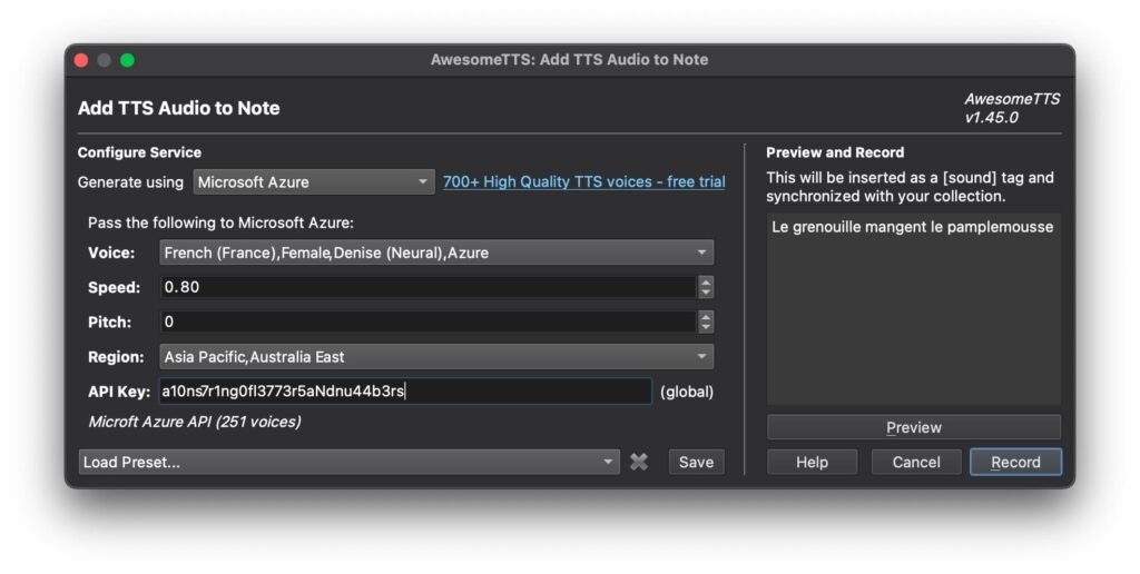 AwesomeTTS configuration example