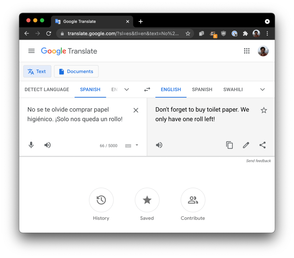 google translate example sentences
