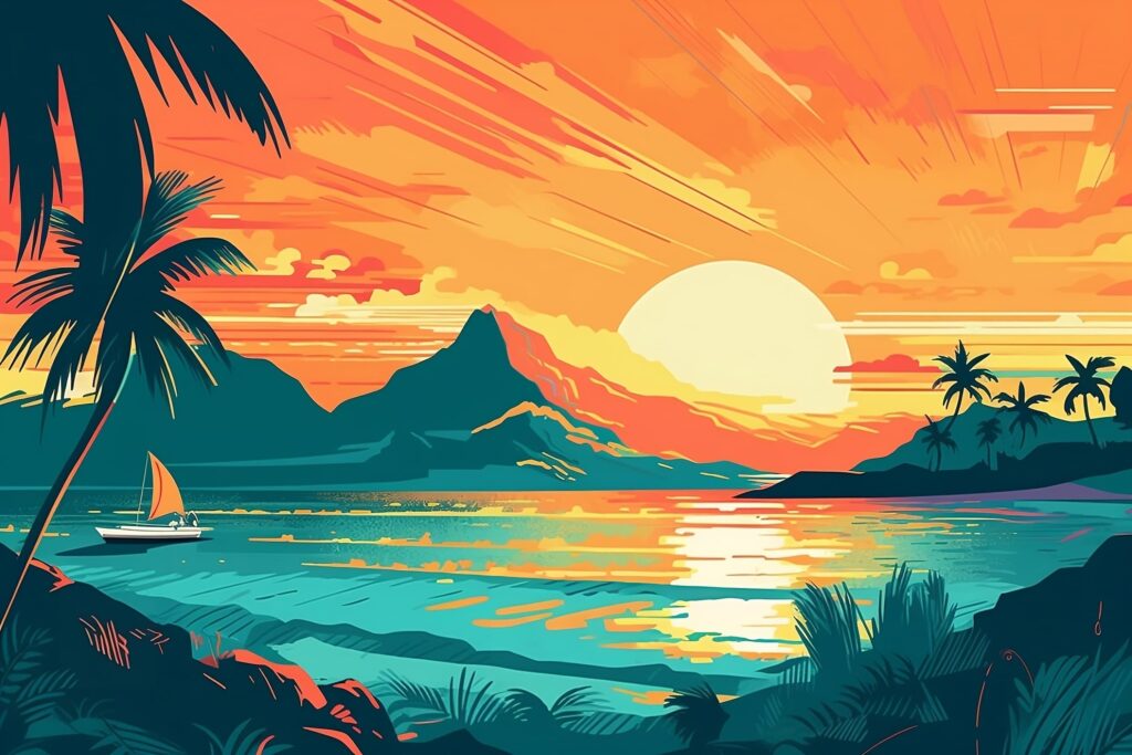 Living in Mauritius sunset and ocean cover artwork
