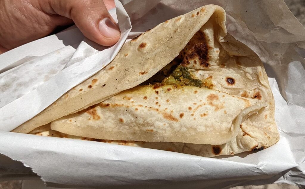 Roti with lamb curry in mauritius