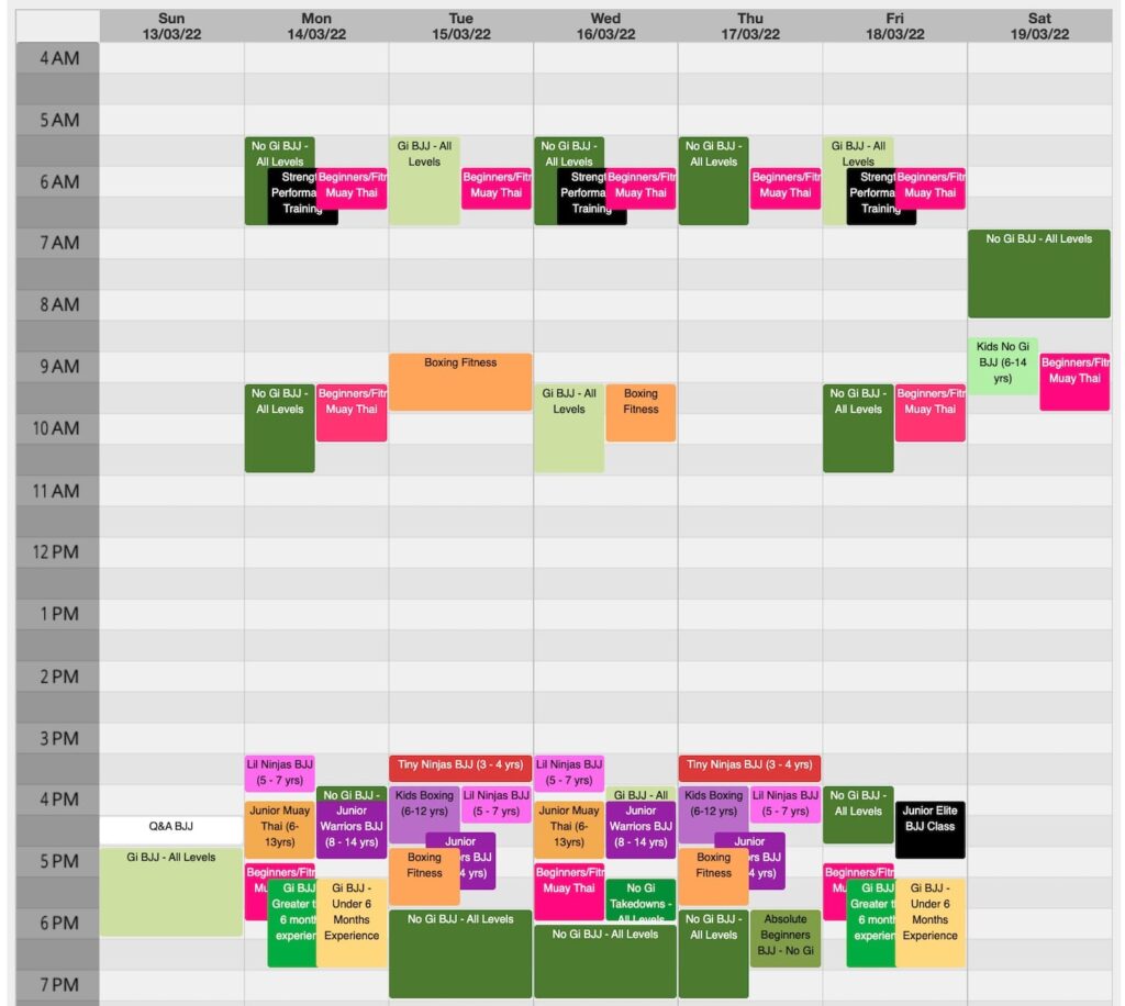 Fusion Fight and Fitness Review Class Timetable