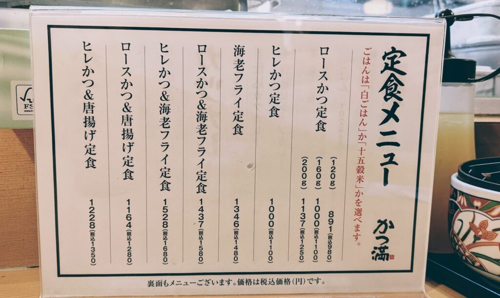 Japanese menu for fried cutlets