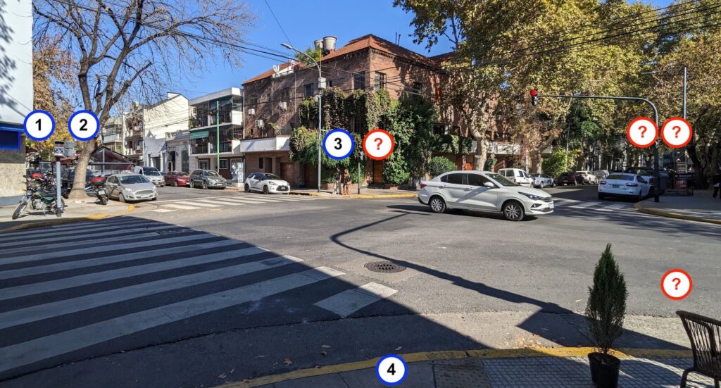 Buenos Aires intersection with only four pedestrian signals