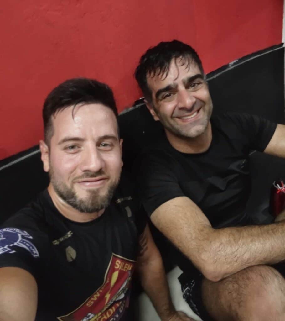 Francisco Vera of Vera Fight Club and Dana Hooshmand, in no-gi BJJ attire