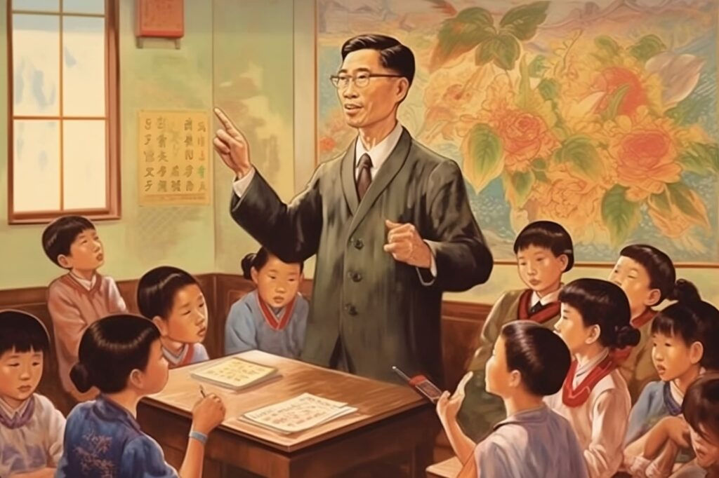 Chinese language tutor teaching a class