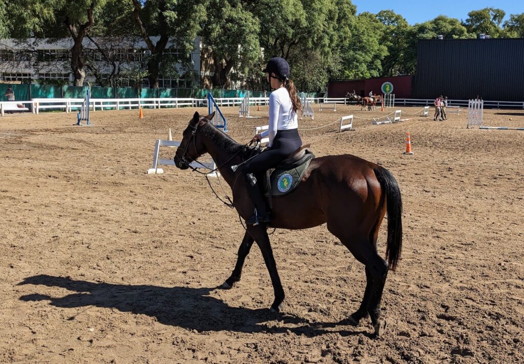 Jo riding a horse in Buenos Aires, Argentina