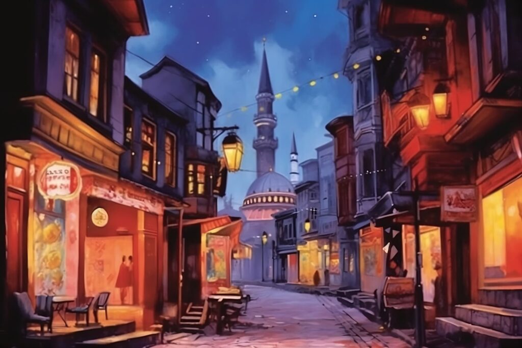 Turkish night street scene